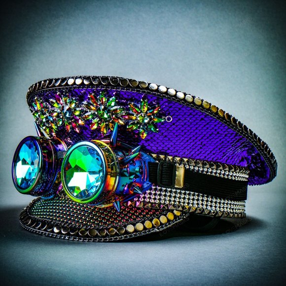 Steampunk Burning Man Captain Cap 3D Goggle Purple main image 8
